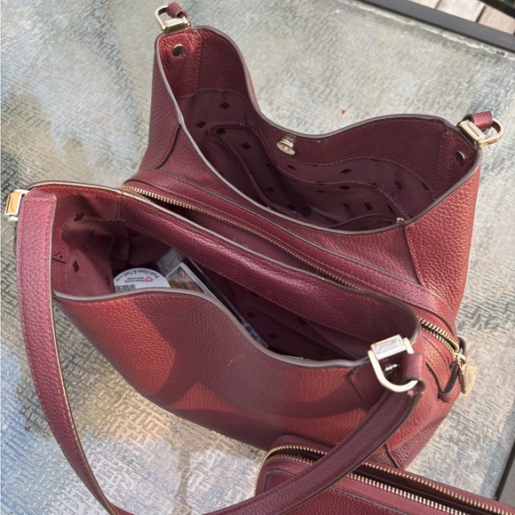 Kate Spade Leila Medium Purse Wallet set triple compartment Cherrywood Burgundy - Picture 13 of 14